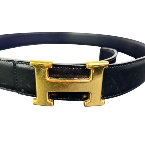 Hermès Constance Gold H Buckle Leather Belt Womens 85 Black Classic Old Money - Picture 3 of 6